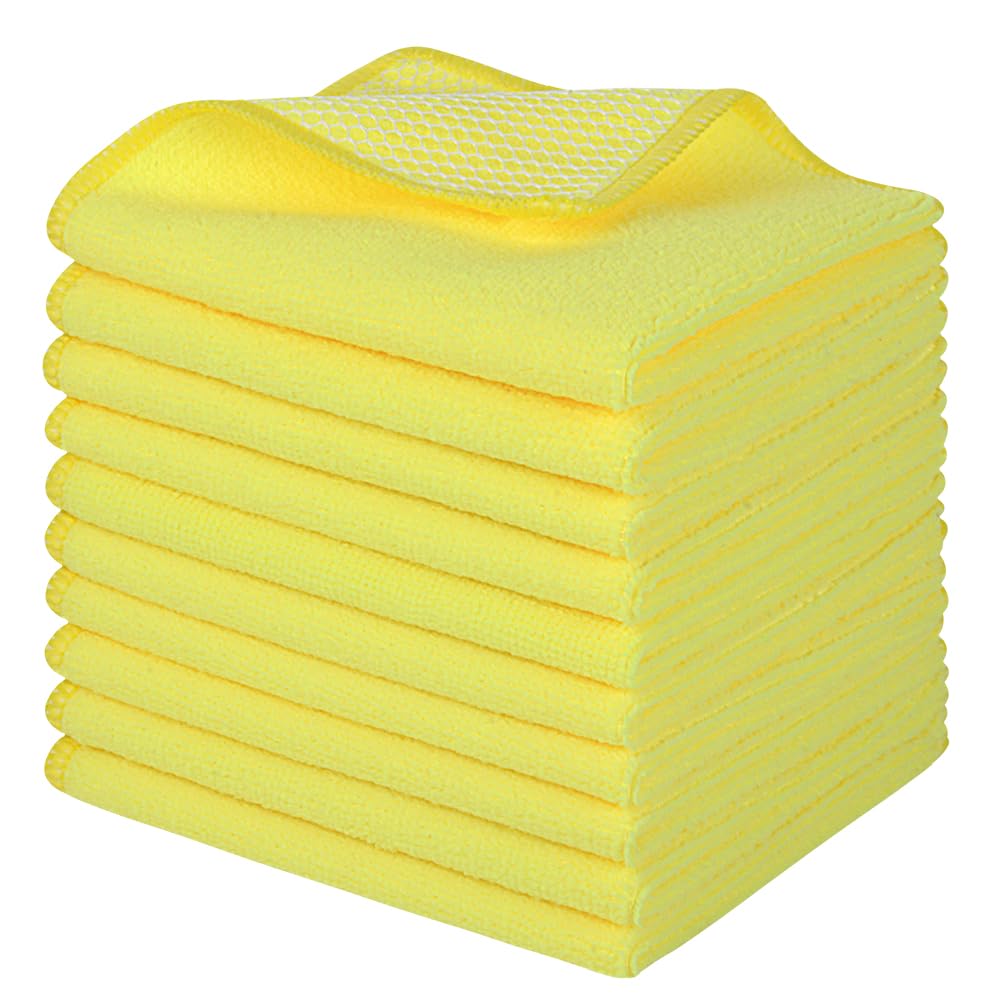 SINLAND Microfiber Dish Cloth for Washing Dishes Dish Washing Rags Best Kitchen Washcloth Cleaning Cloths Wash Cloths with Poly Scour Side 12Inchx12Inch 10 Pack Yellow