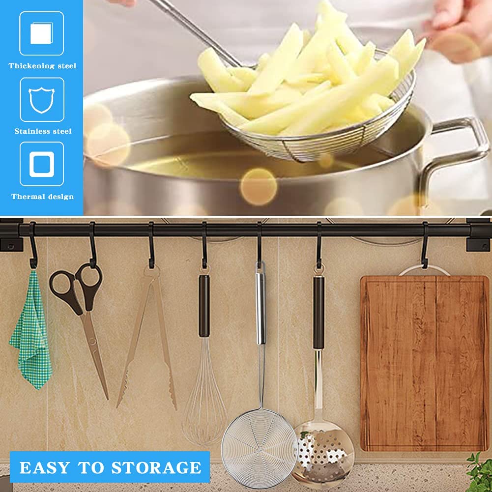 Lot 3 Écumoire Passoire Inox 12/14/16 Cm – Long Manche Anti-Brûlure, Crochets Muraux, Pour Friture Et Cuisson
