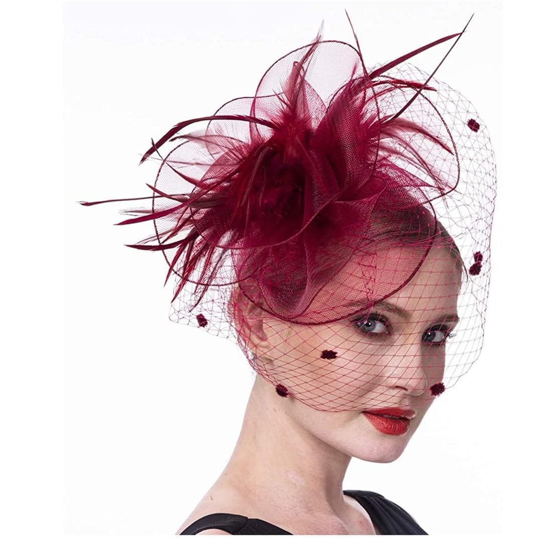 fascinator, Damski kapelusz koktajlowy na przyjęcie weselne, kościół, kwiat, pióro, czapka z siateczki