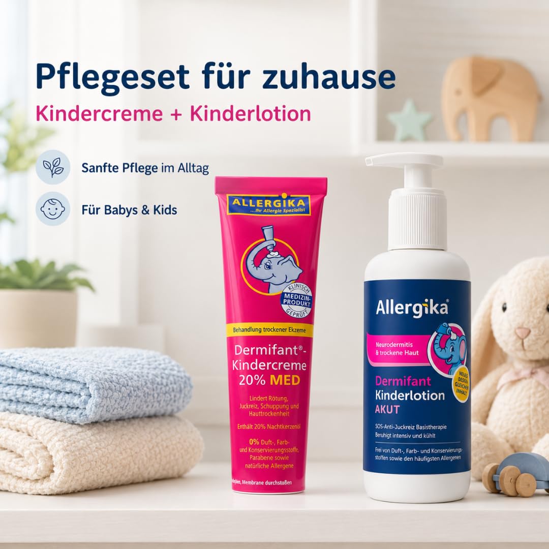 Pflegeset: Kindercreme 20% MED 100 ml + Kinderlotion AKUT 200 ml | Reichhaltige kortisonfreie Creme und leichte Akut-Lotion für trockene, juckende und zu Neurodermitis neigende Kinderhaut