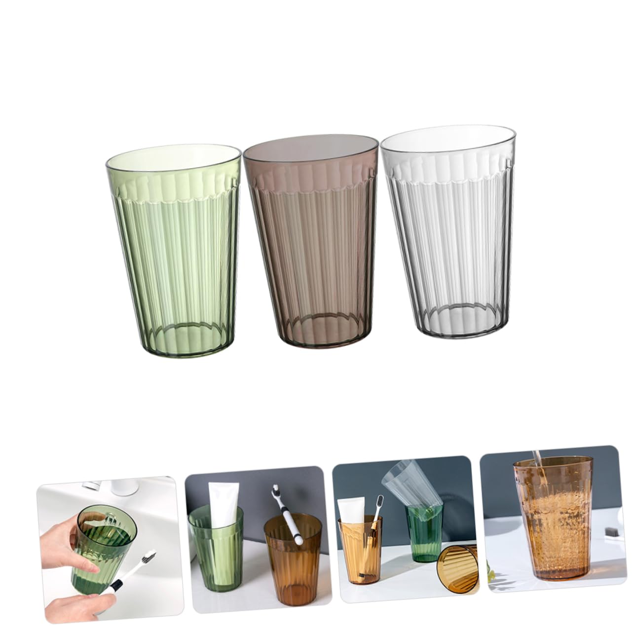 Garneck 3pcs Reusable Bathroom Cups Transparent Toothbrush Holders Mouthwash Tumbler for Daily Use Safe Material for Toothbrushes Drinking Beverages