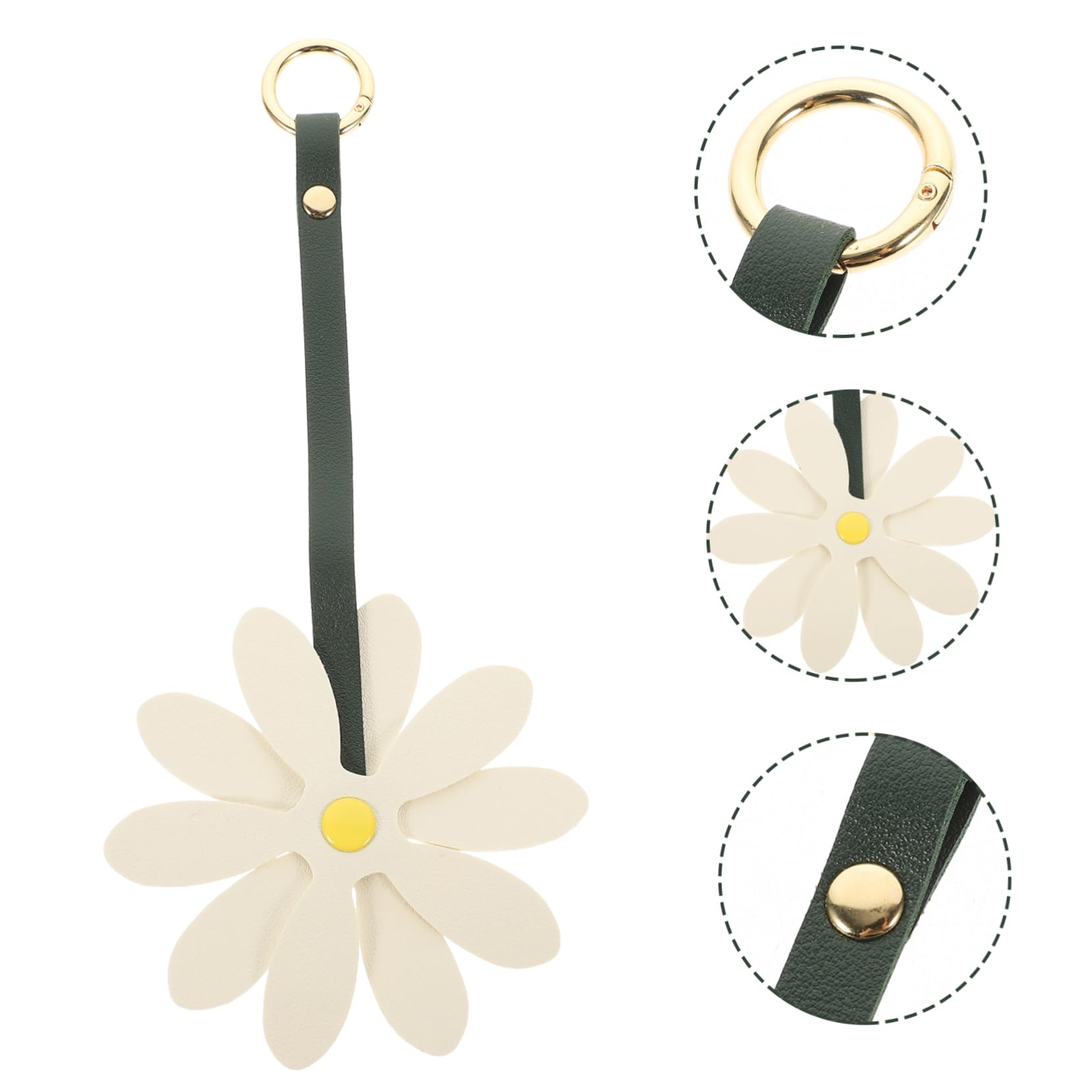 Veemoon portachiavi margherita Pendente a borsa arredamento Pendente portachiavi Carino chiave ciondolo portachiavi keyring di fiori per le donne pelle sintetica bianca