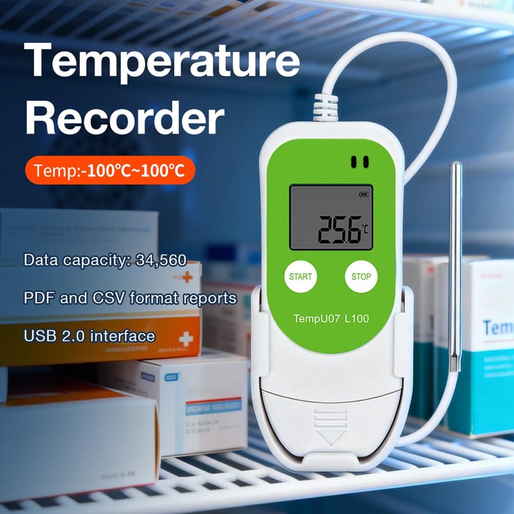 TempU07 L100 USB rejestrator temperatury wielokrotnego użytku, automatyczny eksport do CVS i PDF do laboratoryjnego transportu łańcucha chłodniczego