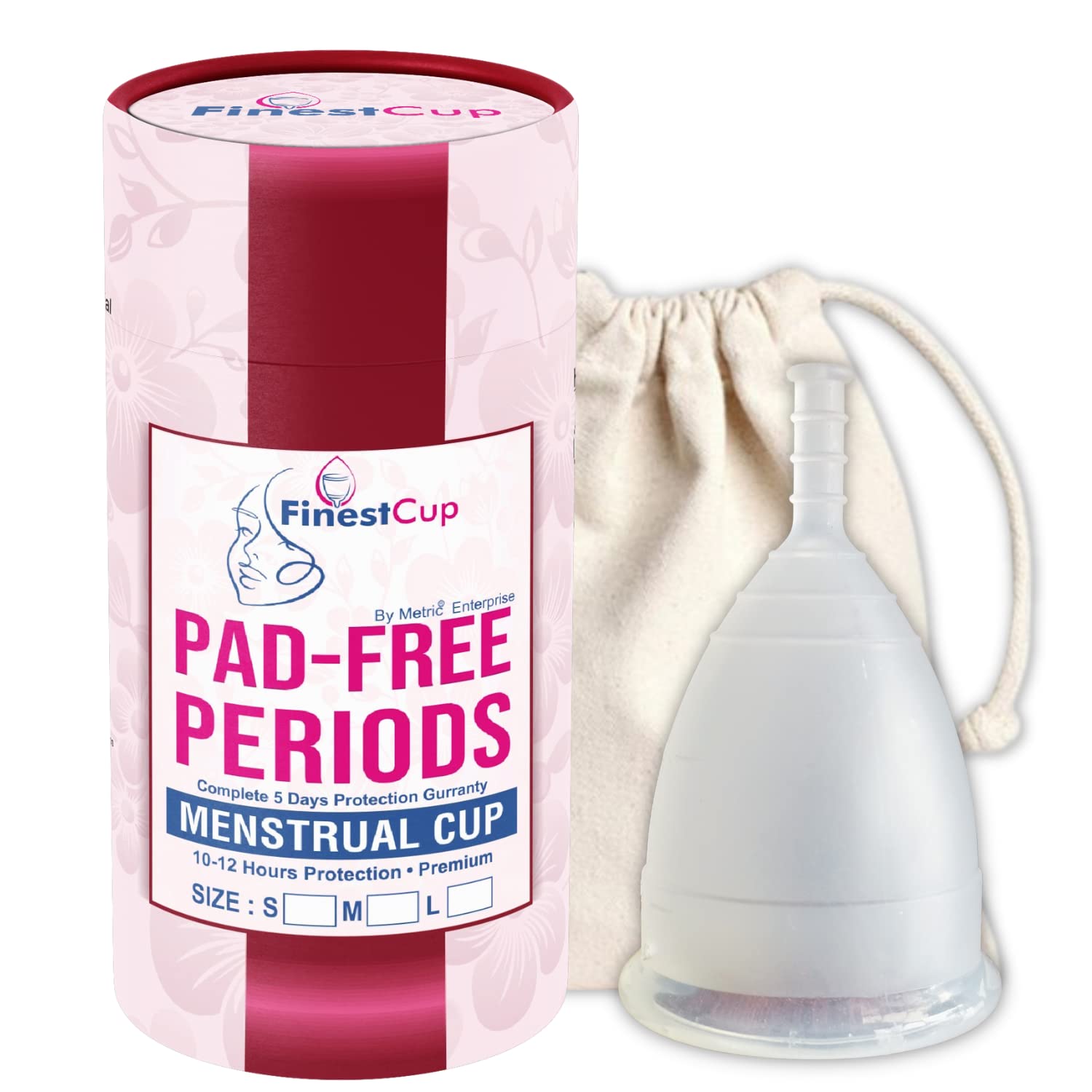 FinestCup Menstrual Cup for Women | Medium Size with Pouch | Ultra Soft and Rash Free | 100% Medical Grade Silicone | No Leakage | Protection for Up to 8-10 Hours | FDA Approved (Pack of 1) (small)