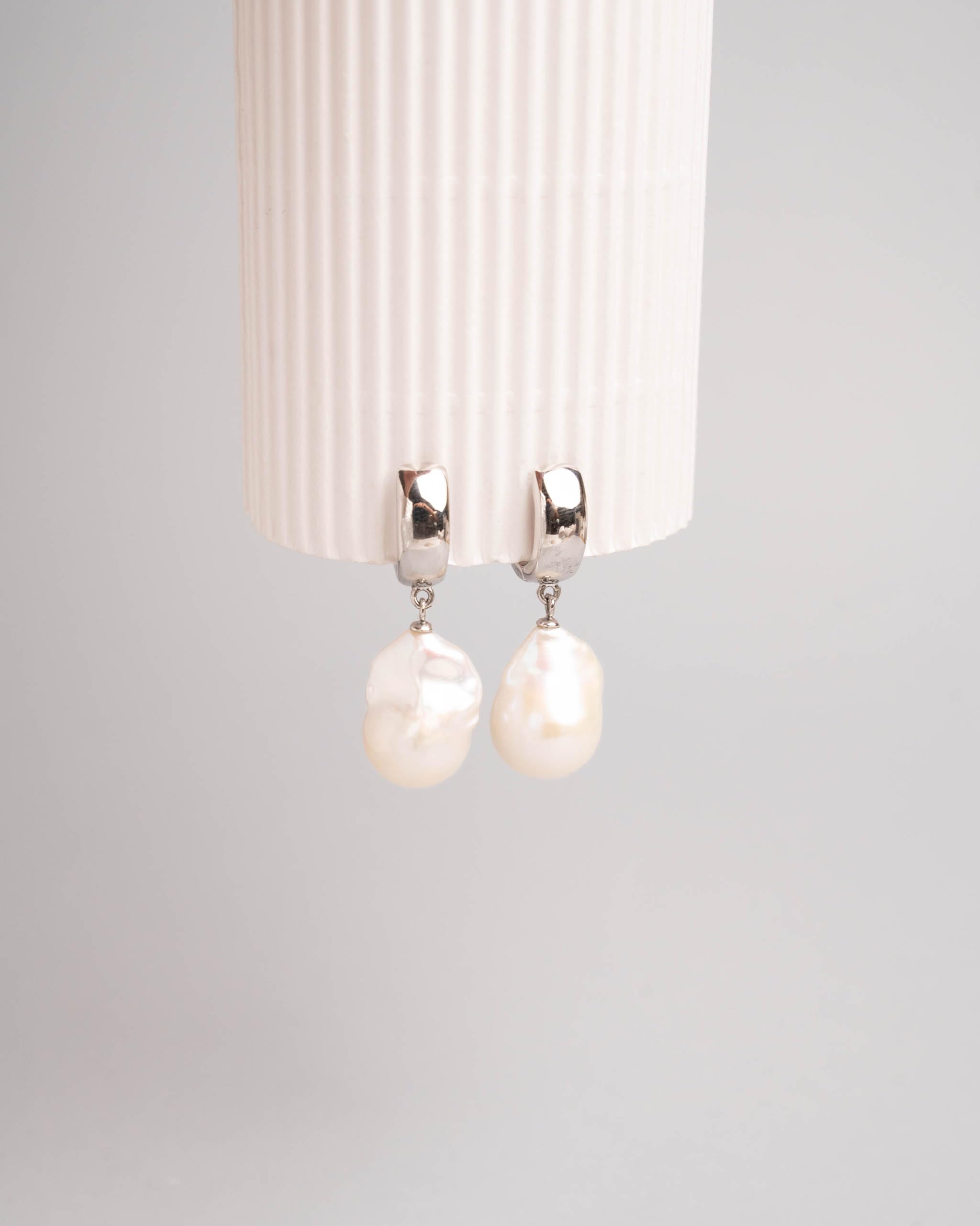 Orecchini di perle d'acqua dolce da donna con perle barocche o Keshi Grande XL bianche più di 14 mm di SECRET & YOU - Argento sterling 925 placcato in oro 18k o rodio