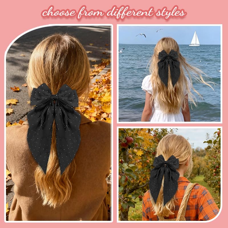 Pinza para cabello con moño negro y strass miniatura 5