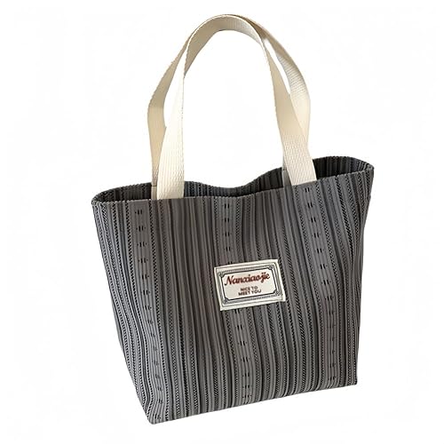 For Ladies CrescentShoulder Handbag 2025 Canvas Fashion Striped Hand Shoulder Tote Commuter For Girls Attending Class1pcs (gray)