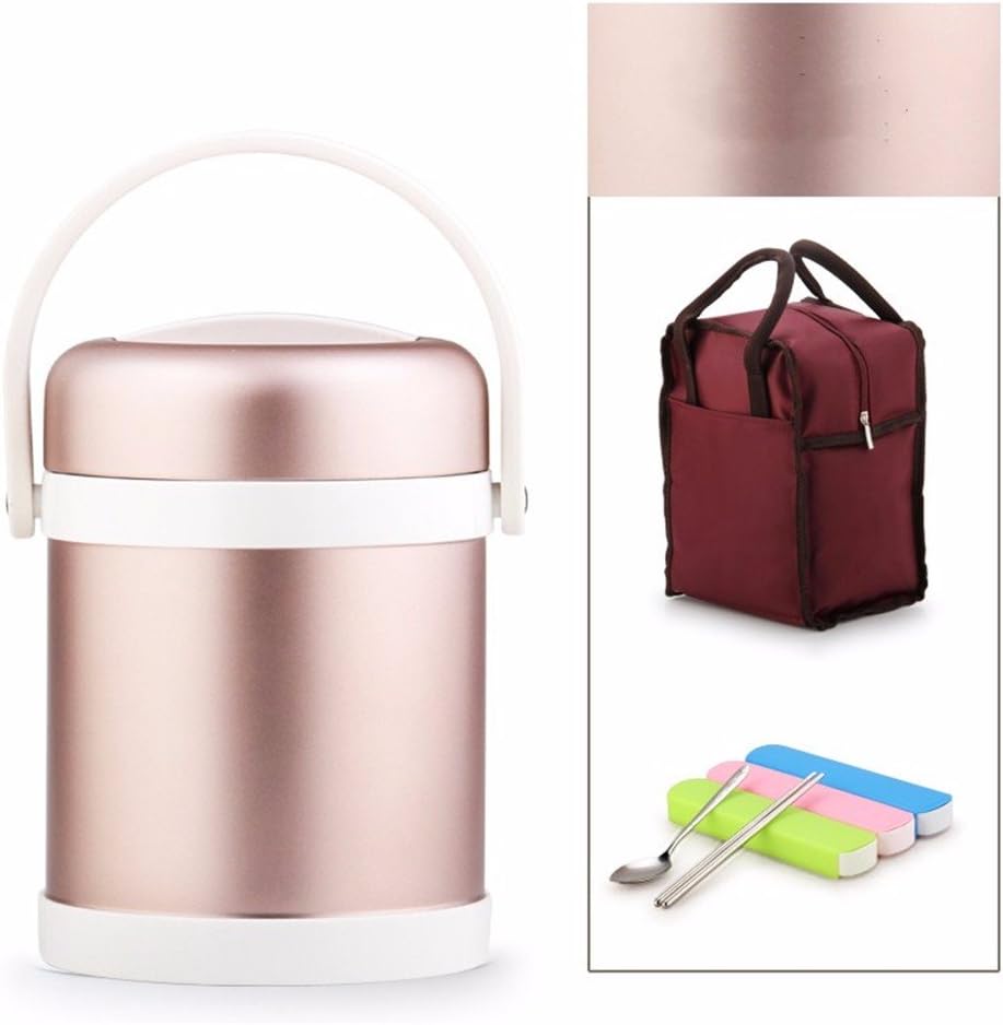 Insulation barrel Adult Stainless Steel 3-storey 2 students insulated lunch box separated barrels,Rose Gold