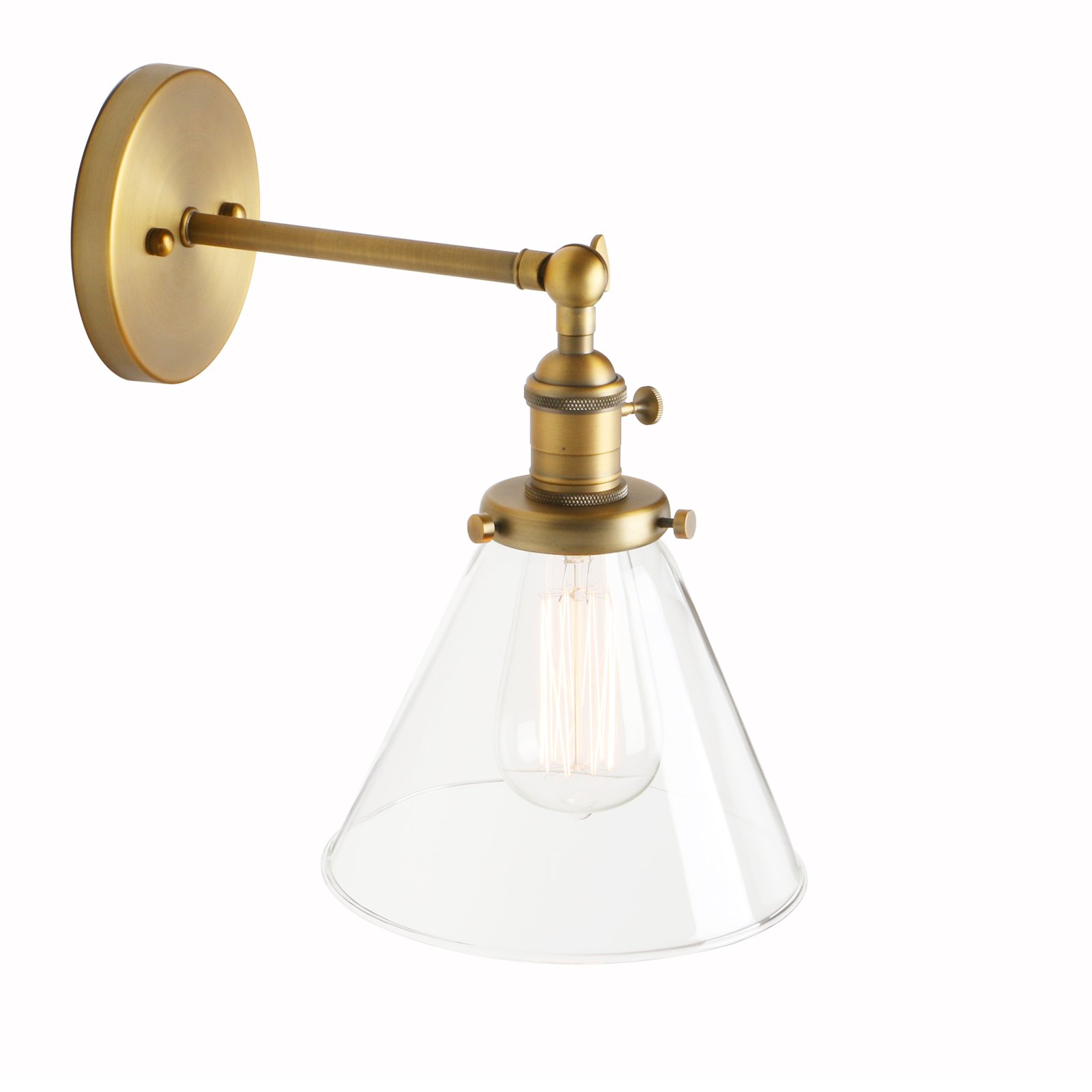 Pathson Antique Industrial Vintage Modern Wall Light Loft Bar Kitchen Island Corridor Light Fittings Sconce Wall Light Lamp Fixture E27 With 7.1" Cone Clear Glass Light Shade (Antique)