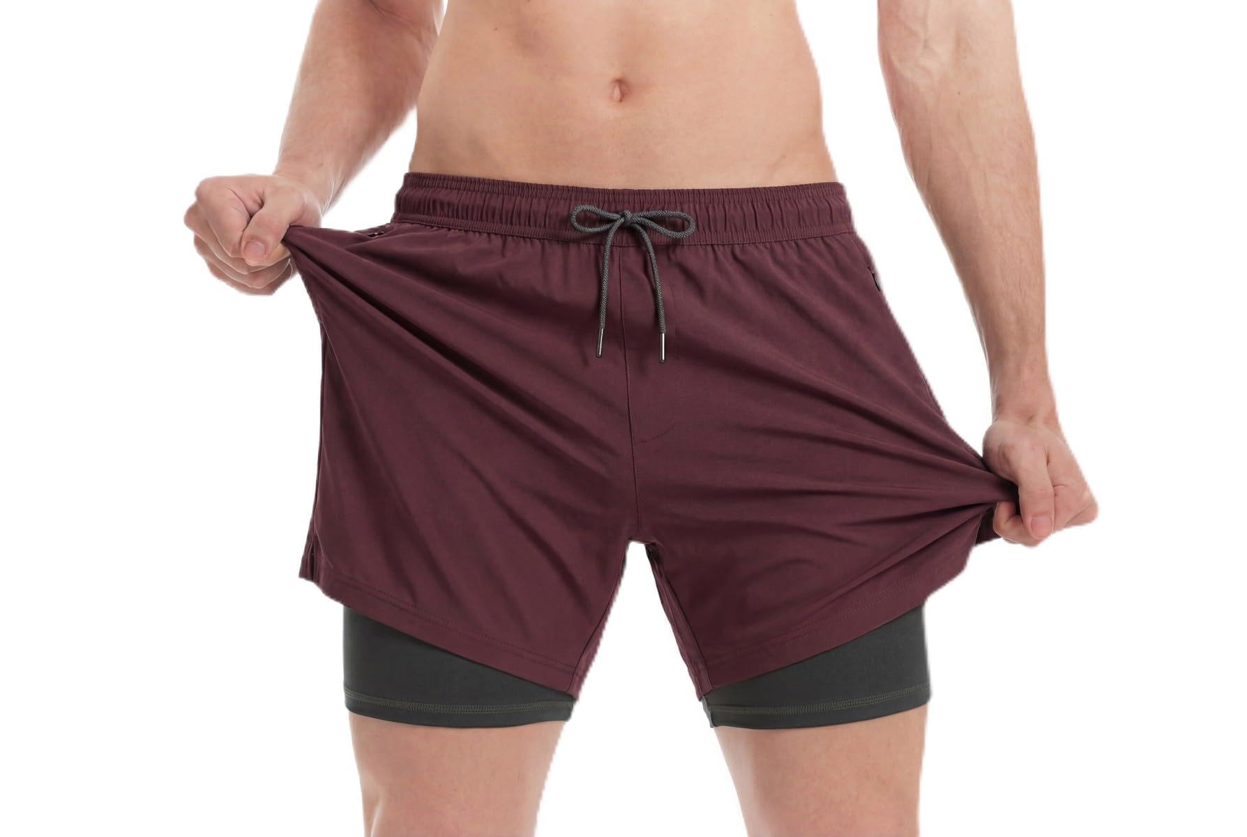 MaaMgic Herren-Badehose, bequeme Badeshorts, mit Kompression, 2-in-1, schnell trocknend, kurze Strandshorts, für Herren, mit Innenshorts, XS – XXL