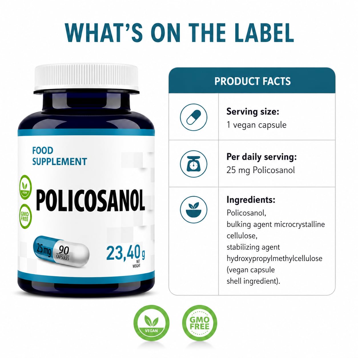Hepatica Policosanolo 25 mg | da Canna da Zucchero | 90 Capsule Vegane | Scorta 3 Mesi | Ingrediente Unico | GMP & laboratorio indipendente