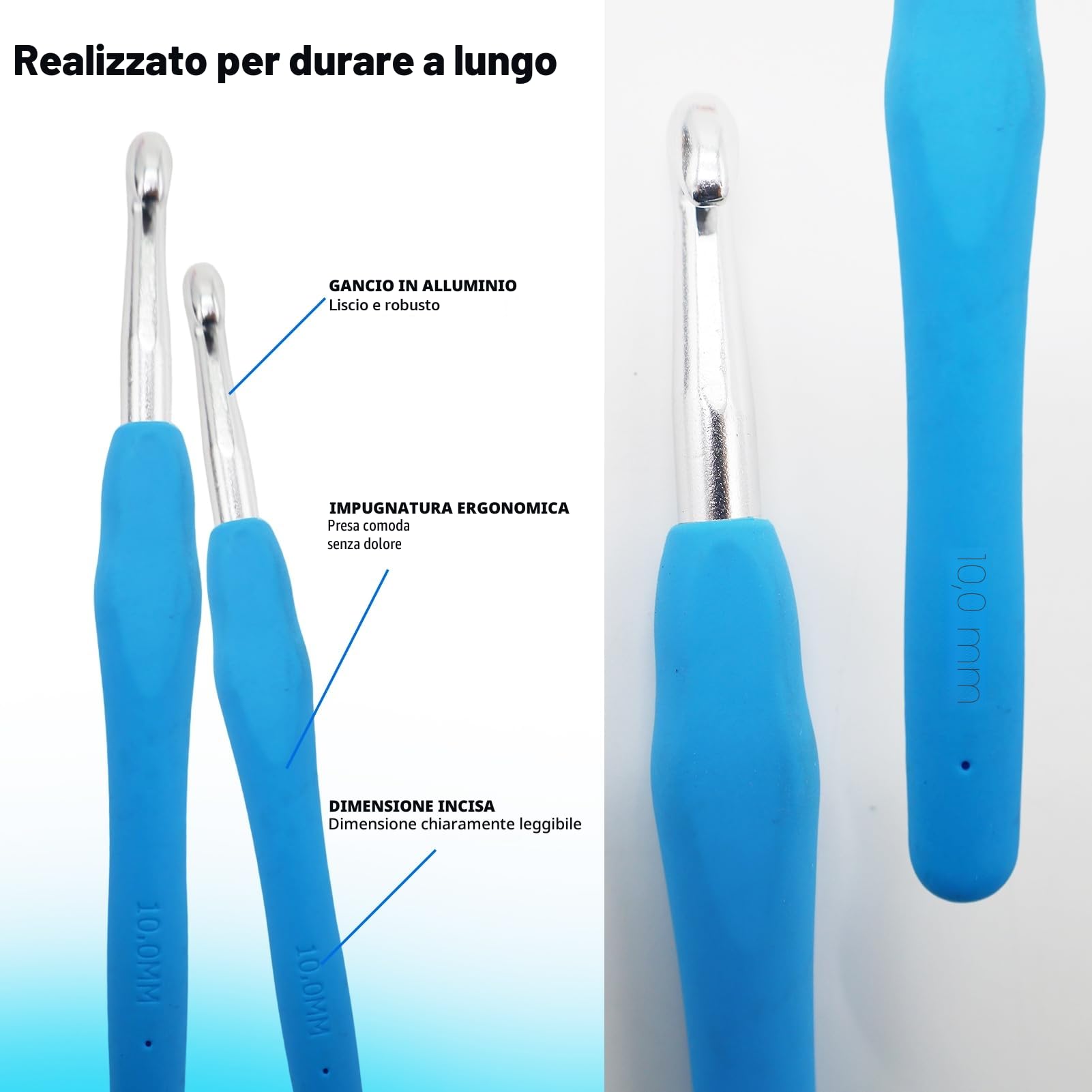 Set di 14 ganci per maglieria ergonomici in gomma a presa morbida, multicolore, alluminio, 2-10 mm