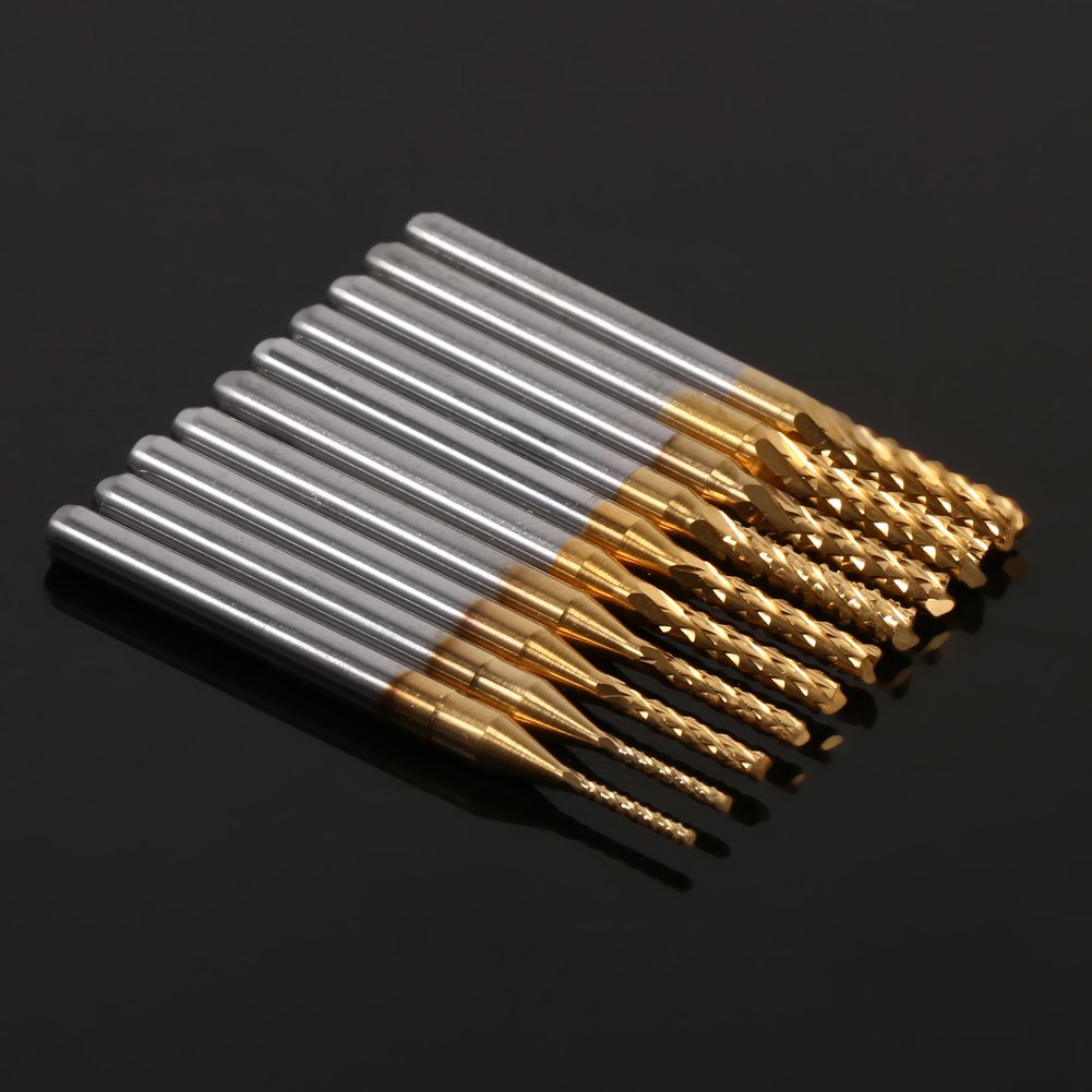 10Pcs 1-3mm End Mill Set, Coated End Mill Straight Shank End Mill Cutter for Circuit Board Plastic Fiber Wood
