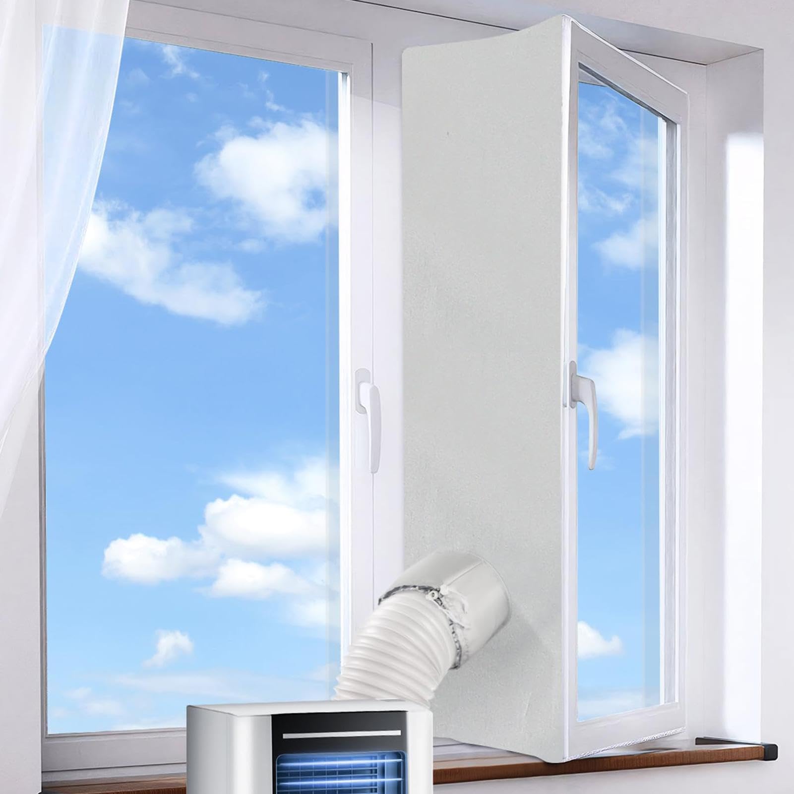 Kit de sellado de aire acondicionado para ventana, resistente al agua, sin taladrar, protector de ventilación de CA, carcasa de tela portátil para el hogar, dormitorio, apartamento, alquiler, hotel