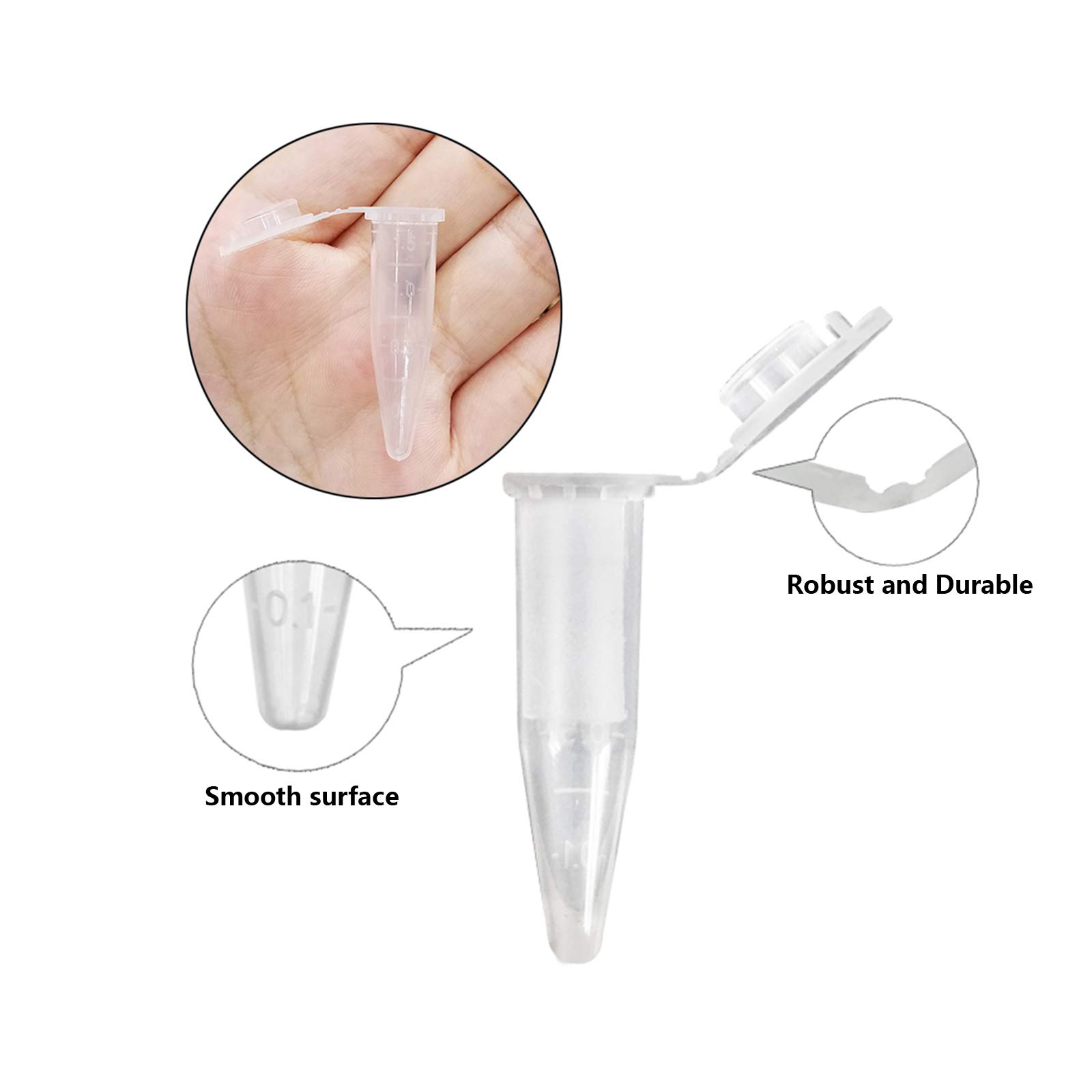 1000 Pièces 0,5 ml Micro Tubes à Centrifuger Tube à Centrifuger en Plastique avec Couvercles et Marques Graduées pour Conteneur de Stockage d'Échantillons en Laboratoire ou Tests expérimentaux