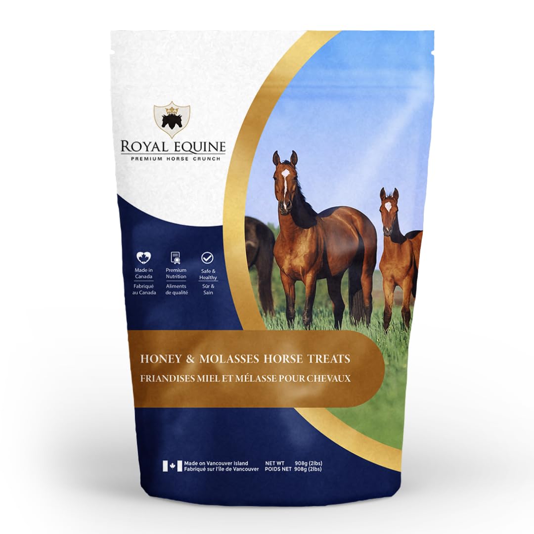 Premium Horse Crunch, Healthy Horse Treats - Canadian-Sourced, All-Natural Ingredients, Crunchy Baked Cubes. GMO-Free, No Preservatives, Rye, Barley, Oats Base. (Honey & Molasses) - 1