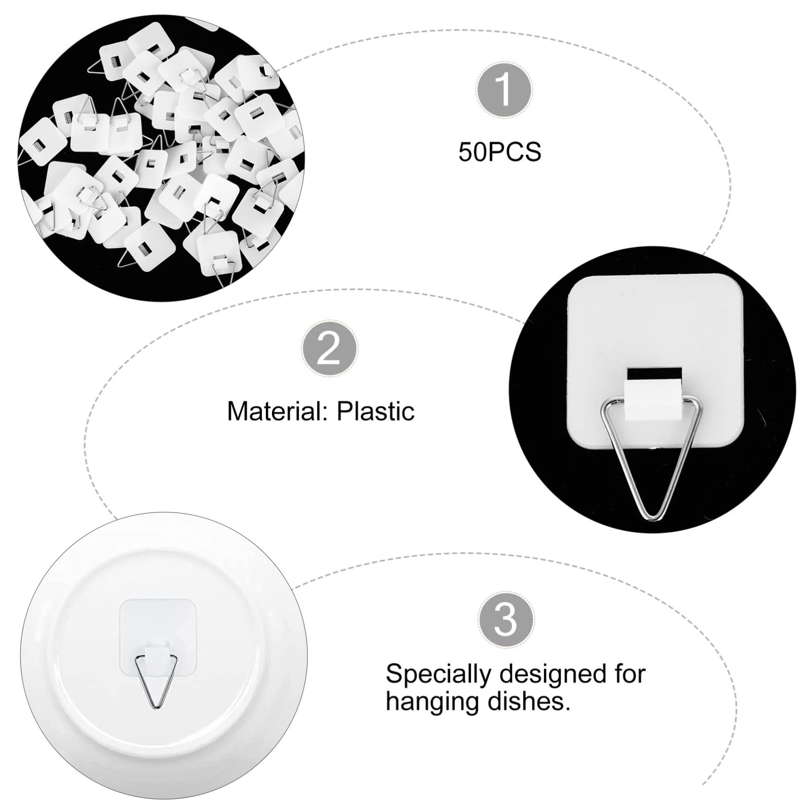 Housoutil Simple Structure Wall Plate Hanger 50pcs Adhesive Plate Hanger Space-Saving Easy to Install