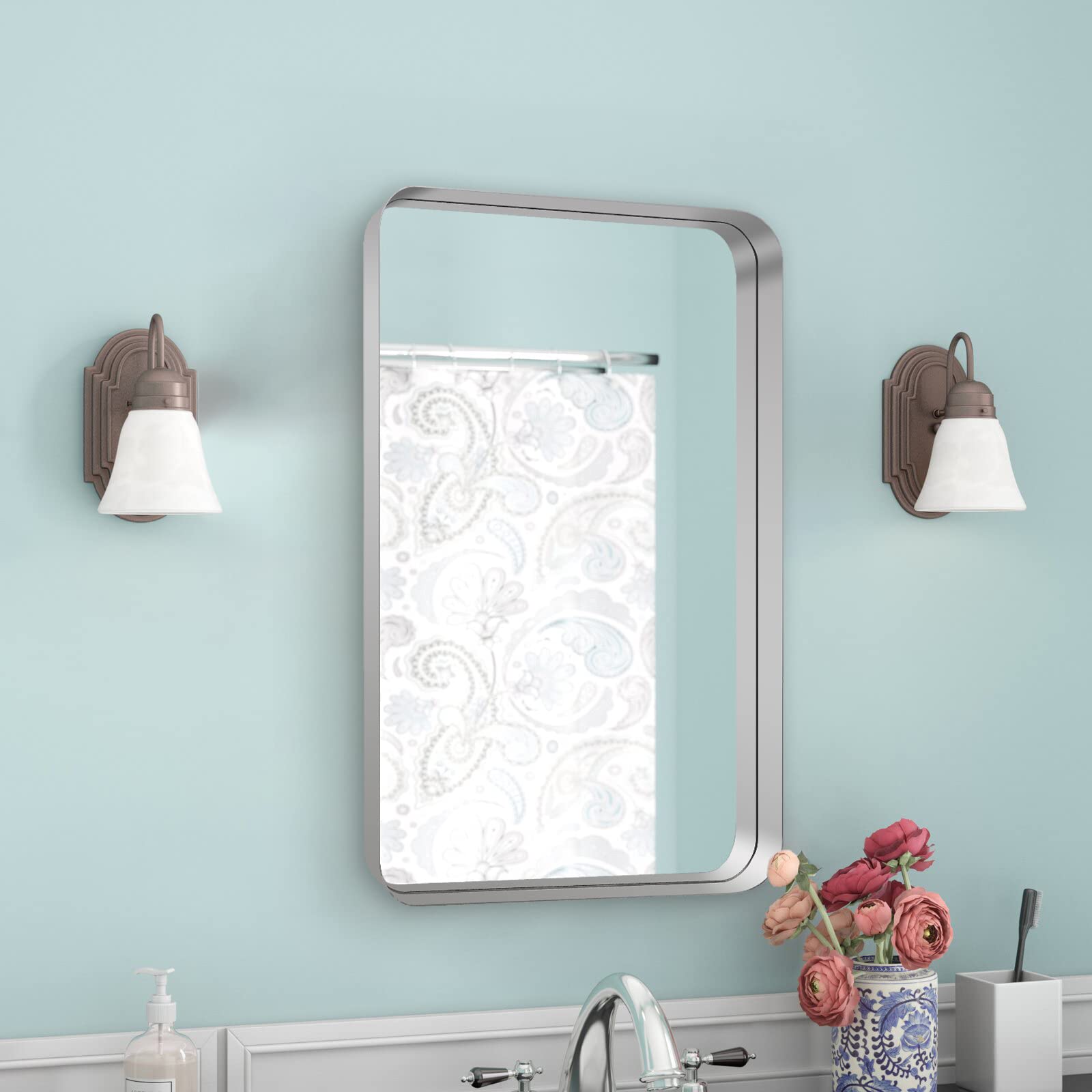 ANDY STAR Brushed Nickel Bathroom Mirror, Silver Full Length Mirror