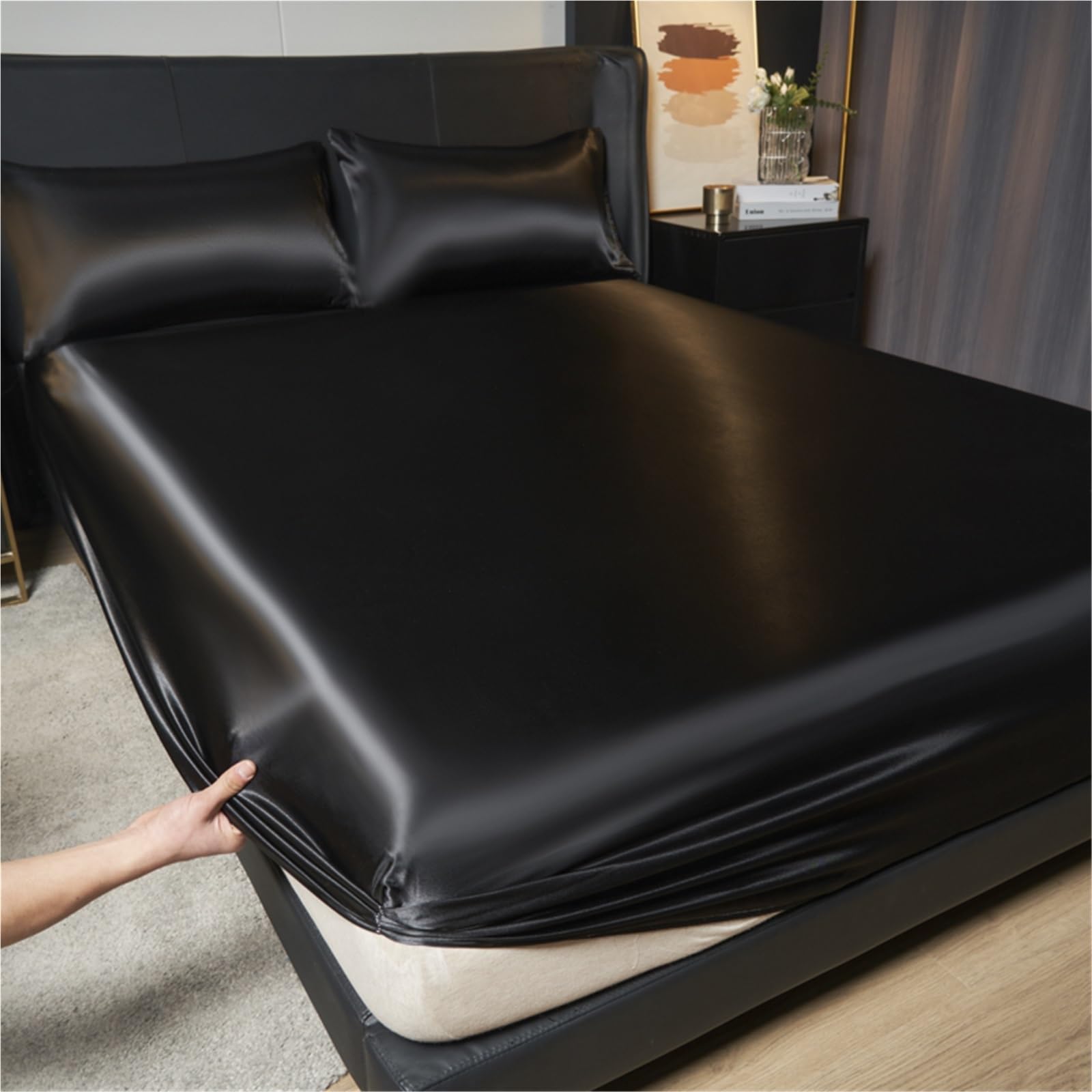 Sabanas Seda Sábana Ajustable de poliéster Satinado (sin Funda de Almohada), Banda elástica Alrededor de la Funda del colchón.(SD-1s-xiang Bin,120x200cm)