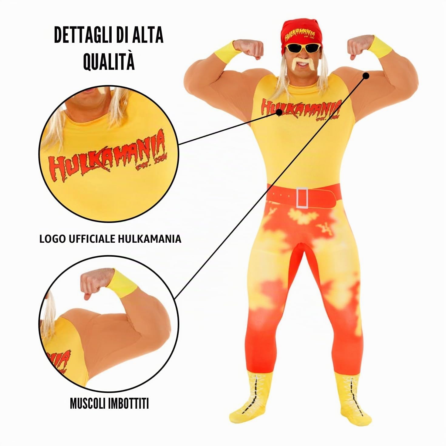 Morph Hulk Hogan Costume Adulto, Costume Hulk Hogan Adulto, Costume Wrestling Uomo, Costumi WWE