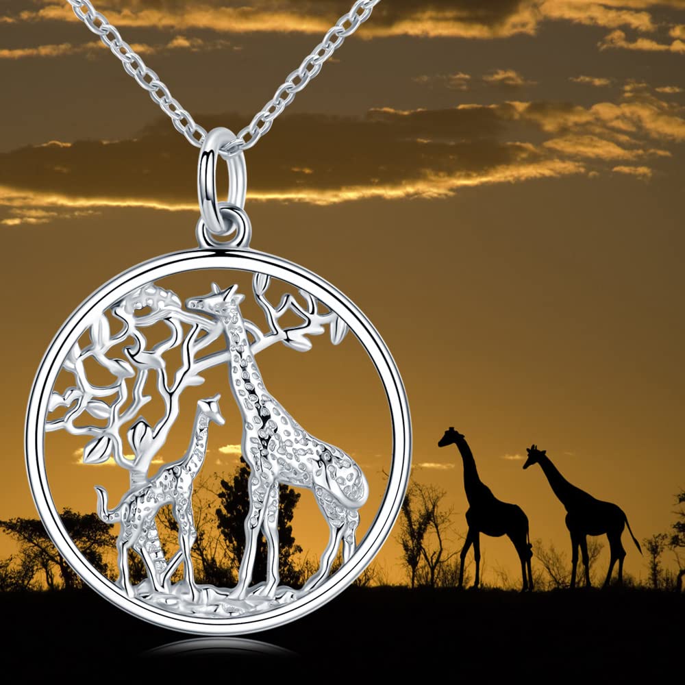 CHENGHONG Collar con colgante de plata de ley 925 con diseño de jirafa, flamenco, elefante, dinosaurio, unicornio, collar con colgante de animal familiar, joyería de animales para mujeres y mamás