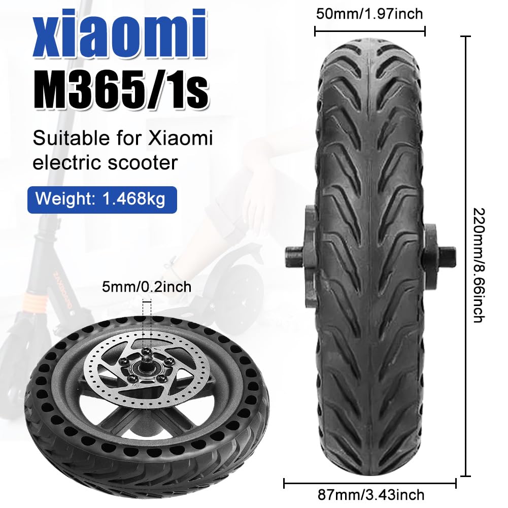 Pneu complet pour Xiaomi M365 avec moyeu et disque de frein, roue arrière de 8,5", crevaison de moyeu arrière, kit de rechange, compatible avec scooter électrique Xiaomi Mijia M365 (pour Xiaomi M365)