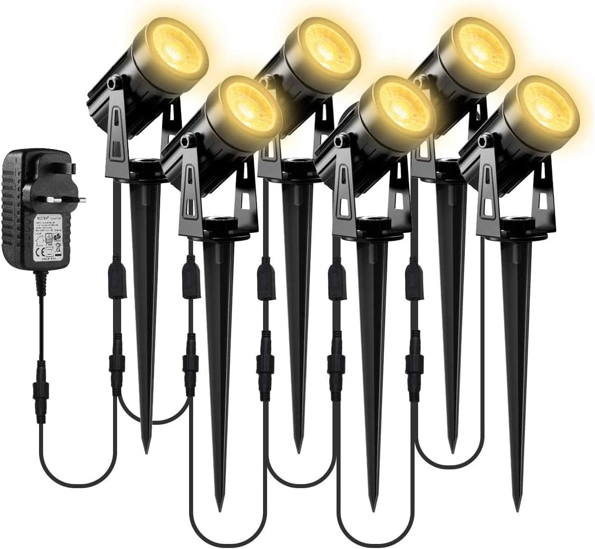 T-SUNUS Garden Spotlights Mains Powered, Landscape Spot Lighting 6 Pack & Garden Lights Low Voltage 12V Spike Light Outdoor with Spike Stand for Garden, Yard, Lawn (Warm White) T-SUNUS Garden Spotlights Mains Powered, Landscape Spot Lighting 6 Pack & Garden Lights Low Voltage 12V Spike Light Outdoor with Spike Stand for Garden, Yard, Lawn (Warm White)