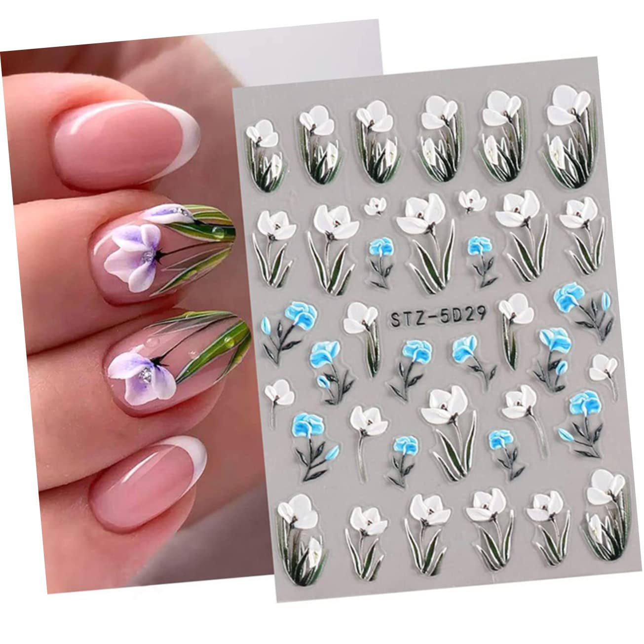Beavorty 24hojas Pegatinas De Uñas Diseño Floral Decoración Para De Uñas Autoadhesivas y Fáciles De Aplicar Para Mujeres y
