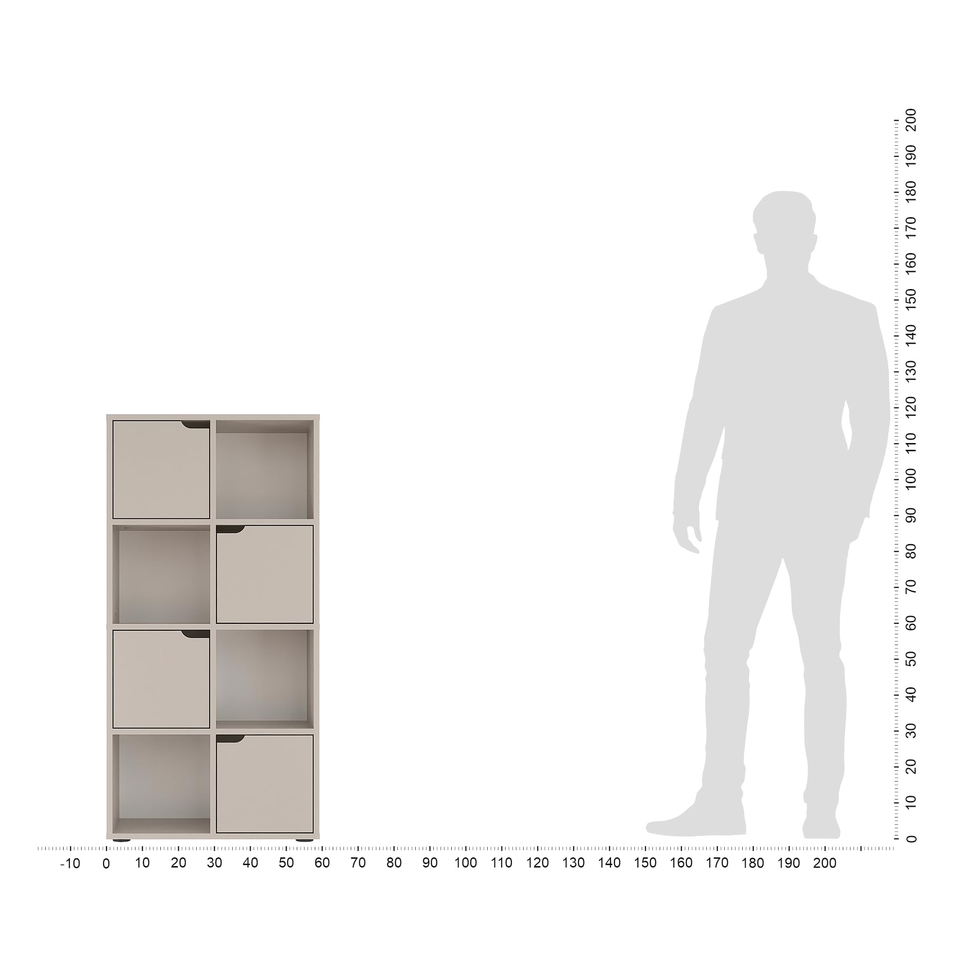 KOMTO Bücherregal Kaschmir – Würfelregal mit 4 Türen und 8 Fächern, Bücherschrank, Aufbewahrungsregal, Raumteiler Regal für Büro, Schlafzimmer und Wohnzimmer | Shelf8 60 x 30 x 122