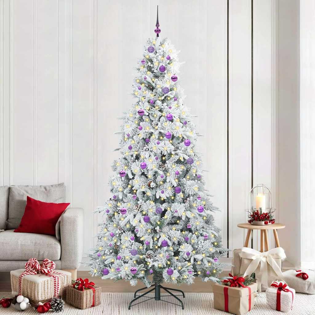 Sapin de Noël artificiel blanc 240 cm pliable avec guirlande LED