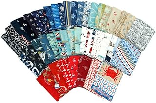 10 Fat Quarters - Assorted Nautical Sea Ocean Ships Boats Anchors Sailors Seagoing Sailing Boating Waves Lighthouses Anchors Quality Quilters Cotton Fabrics M227.01