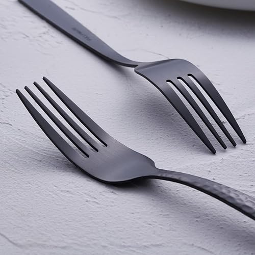 Miniatura 5 de Juego de 6 cubiertos martillados de acero inoxidable mate, 24 piezas, incluye tenedor, cuchara y cuchillo para cocinas del hogar, apto para