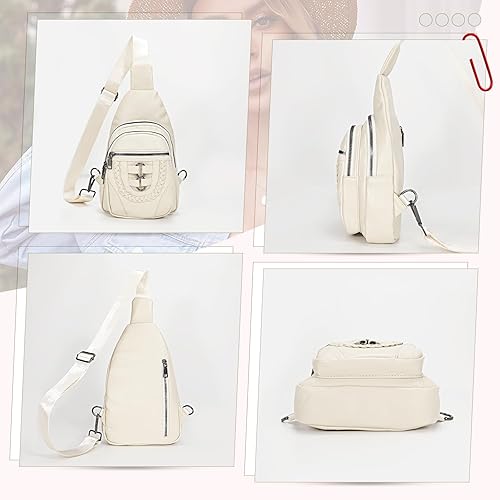 Miniatura 7 de SUOSDEY Sling Bag Crossbody Backpack PU Leather Unisex Shoulder Bag Chest Bag With Adjustable Strap for Travel Cycling Hiking