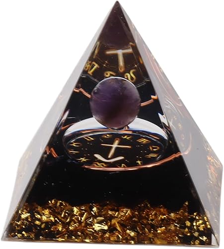 Pirámide de orgonita de 2.0 in, pirámide de cristal curativo hecho a mano, generador de energía curativa con amatista, equilibrio de limpieza, pieza