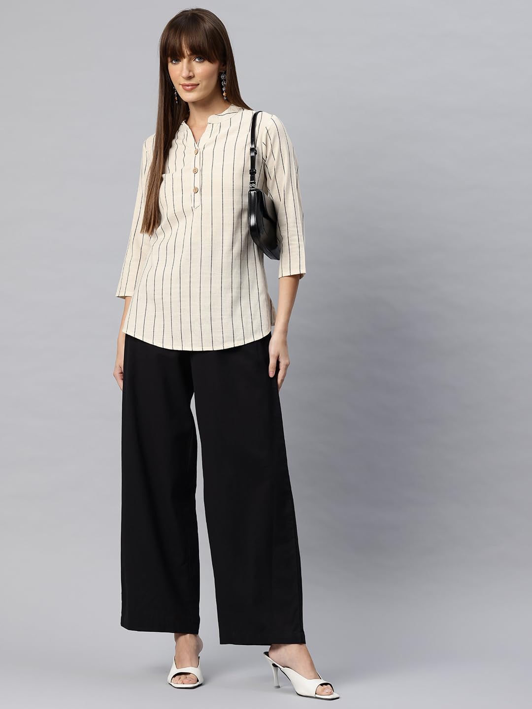 Cottinfab Off-White and Black Striped Cotton Top 3