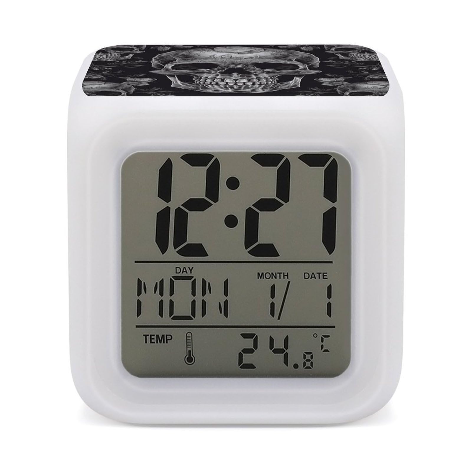 VstaDank Skull Skeleton Alarm Clock Sleep Trainer 7 Color Changing Night Light Modern Touch Bedside Lamp Fashion Digital Clock with Temperature Display Wake Clocks for Loud Alarm