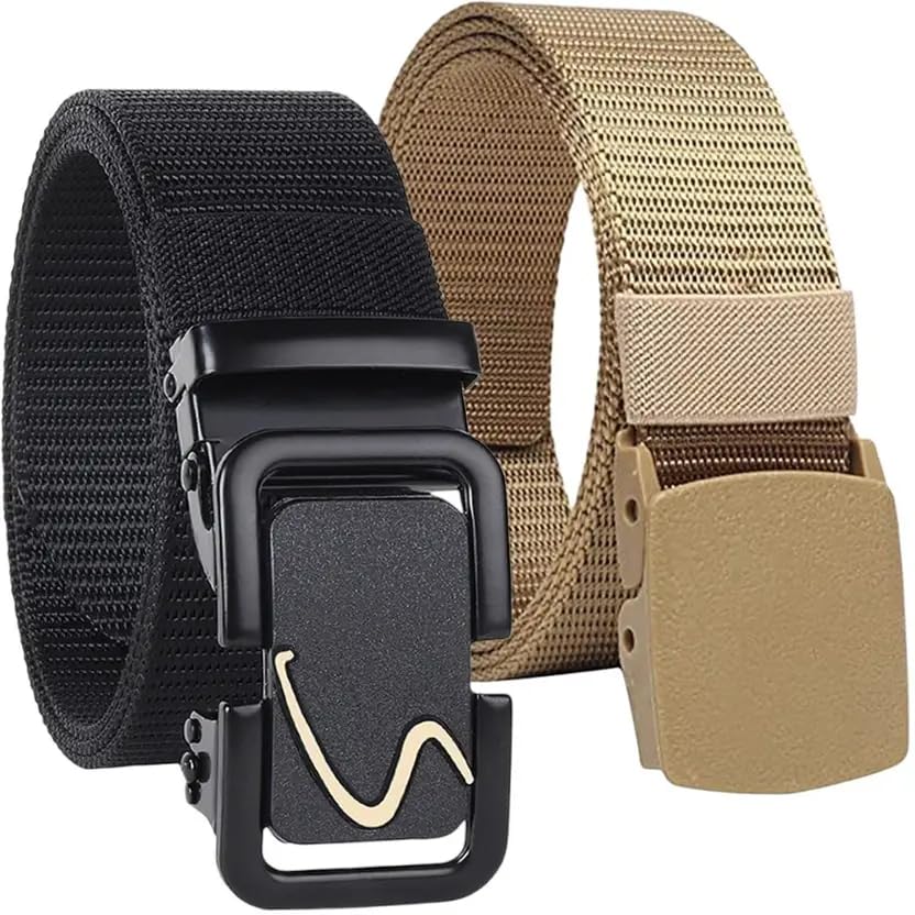 Tactical Nylon Web Belt, Military Style with Quick Release Buckle, Black and Khaki, 2-Pack-image-16