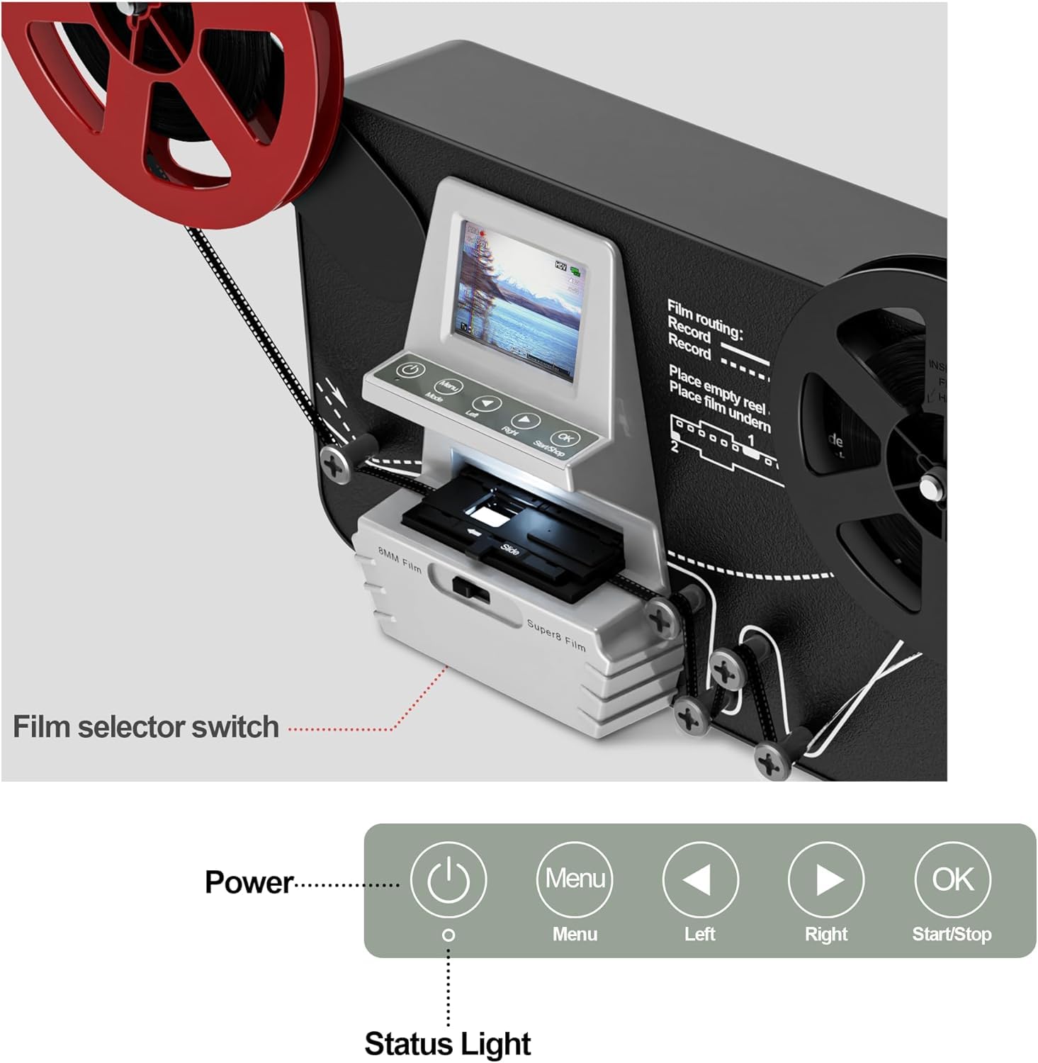 Super-Filmscanner für 8 mm und Super 8 mit 2,4-Zoll-LCD, digitalisiert 8-mm- und Super-8-Filme in 1080P, inkl. 32-GB-SD-Karte