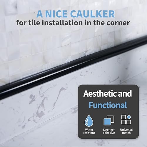 Miniatura 6 de Art3d Tira de calafateo flexible de 10 pies, para moldear, borde de azulejos, techo, esquina de pared, color negro
