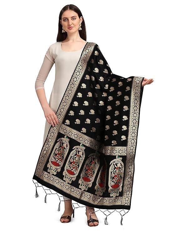 Buy Trendify Looks Black Woven Banarasi Silk Dupatta with Thread Work ...