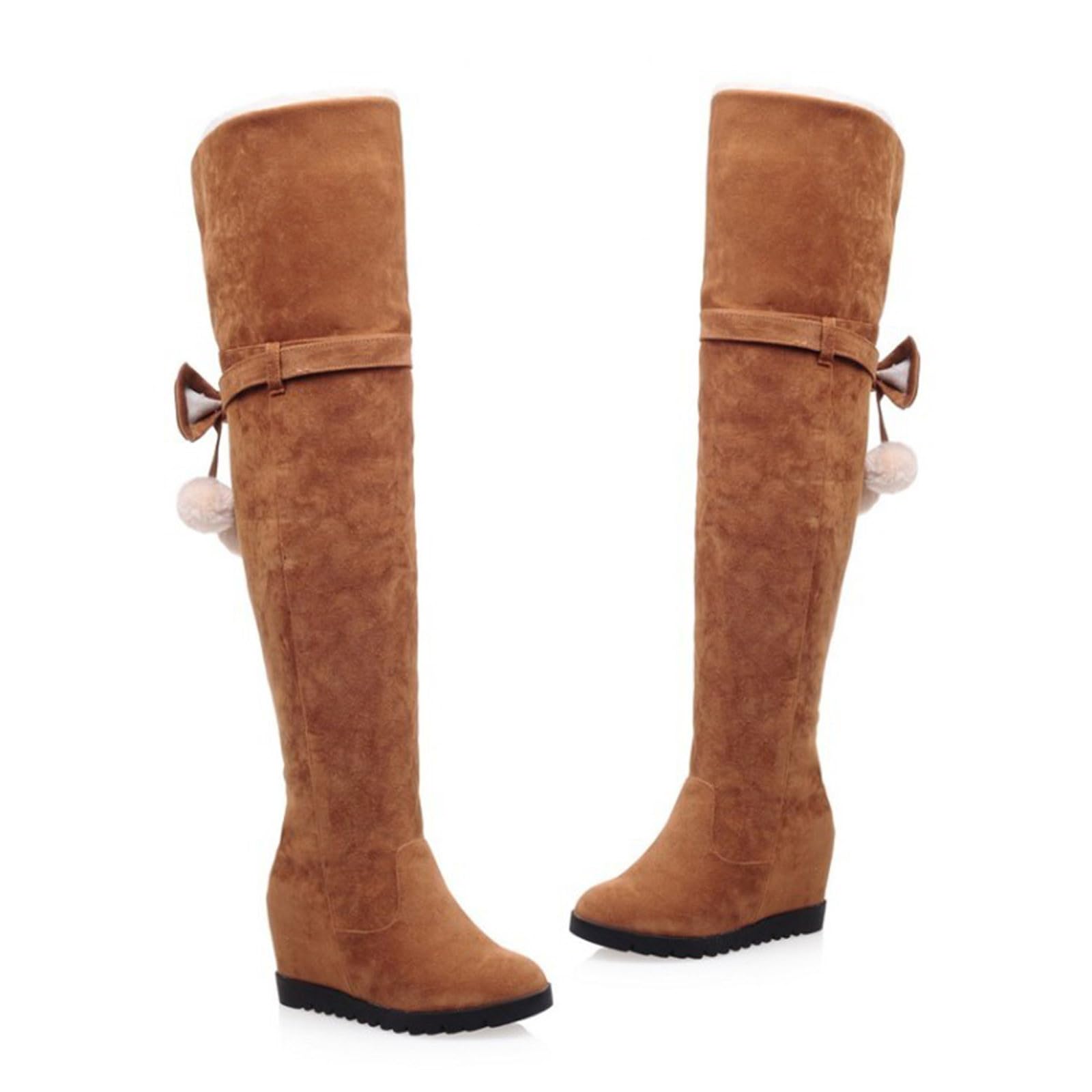 Generisch Botas de cuña por encima de la rodilla para mujer con plataforma con tacón medio botas de equitación punta redonda sin cierre botas de nieve botas de vaquero botas de mujer botas