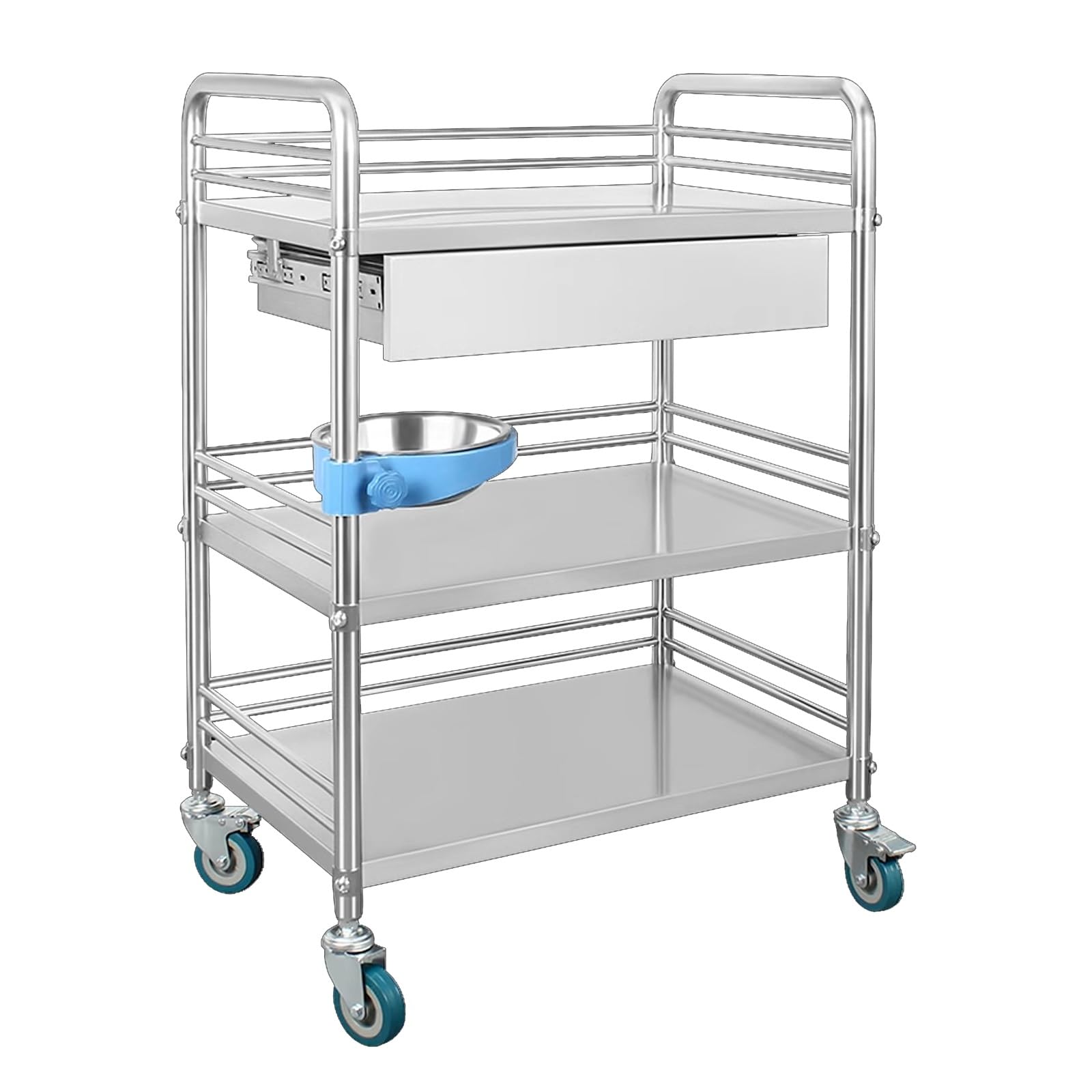 Heavy Du Mcal Utili - Carrito de acero inoxidable de 3 niveles con ruedas giratorias de 360°, ideal para hospitales y clínicas dentales (61 x 41 cm)