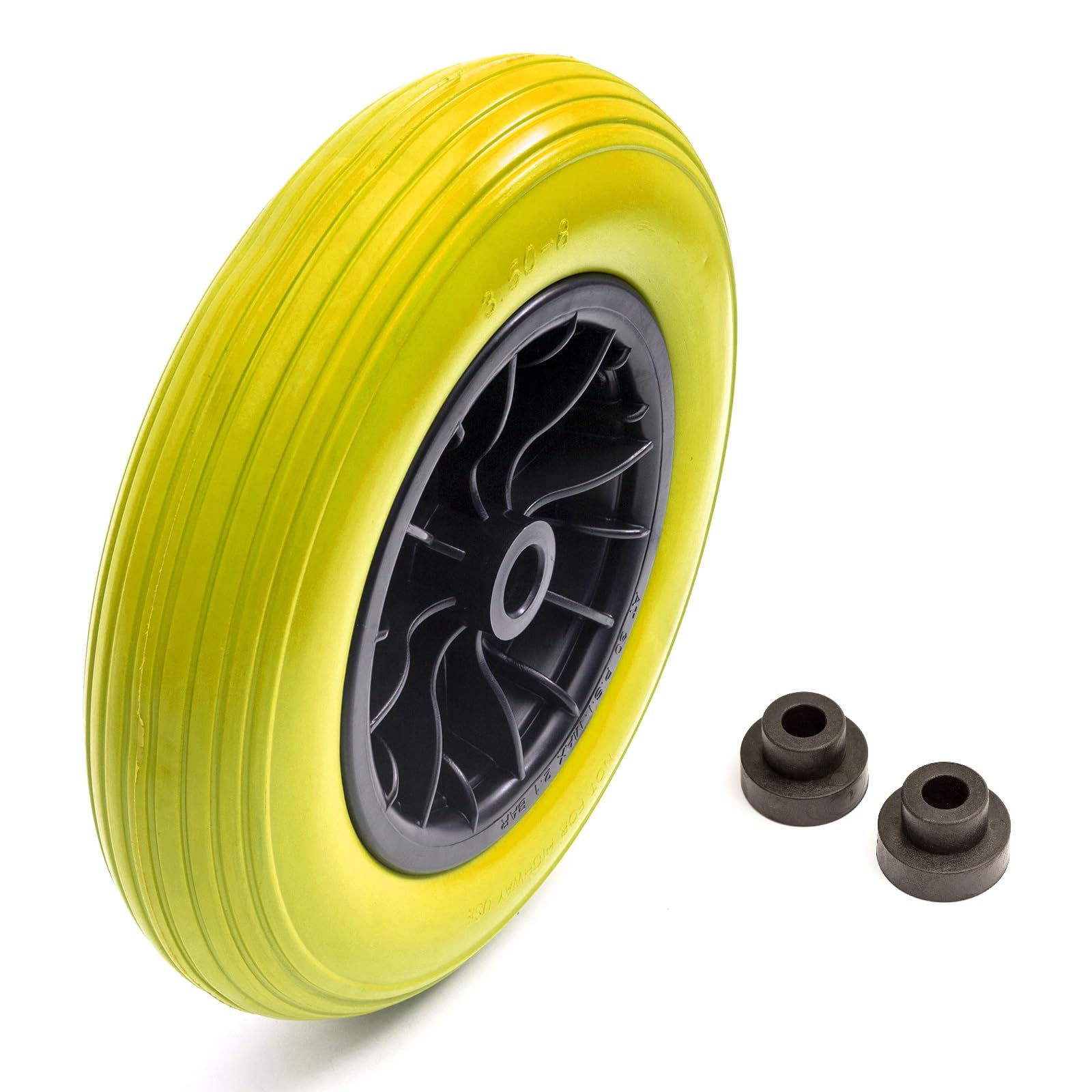 Petrolscooter Yellow 14.5 Inch Wheelbarrow Wheel 3.50-8 Pu Puncture Proof Solid Tyre & Wheel 75Mm Hub 14.5'' Pu Barrow Includes Reducer Bushes 25Mm To 13Mm / 1'' To 1/2''