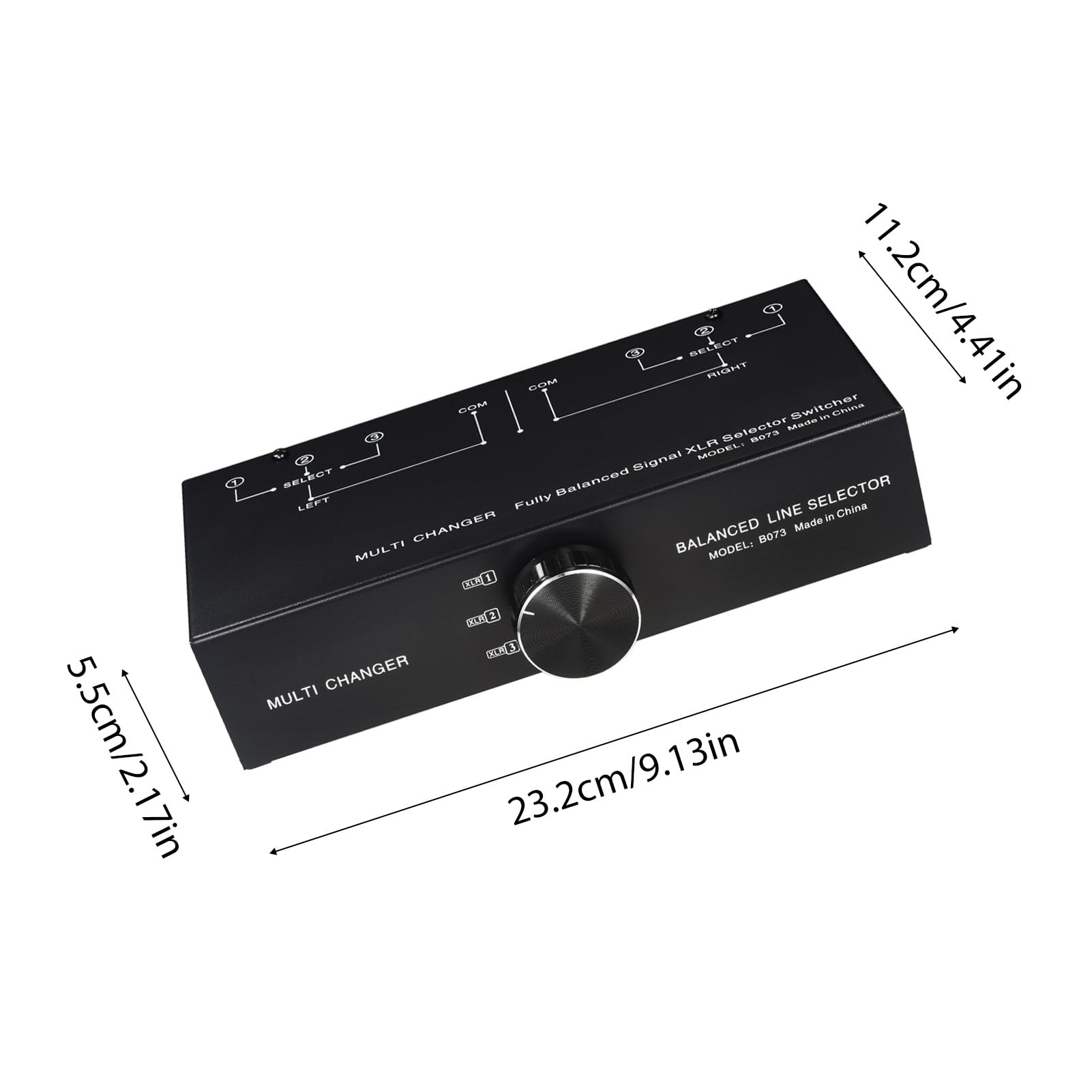 Selettore di Linea XLR Lossless a 3 per Suono Bilanciato, Interruttore di Segnale Passivo in Metallo Nero, per Appassionati di Musica 9,1 X 4,41 X 2,17 Pollici