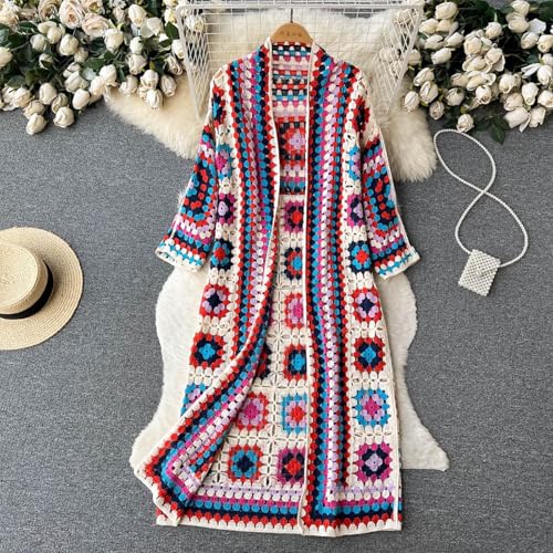 Womens Vintage Crochet Floral Knit Cardigan Jumper Long Sleeve Open Front Long Cardigan Sweater Knitwear2