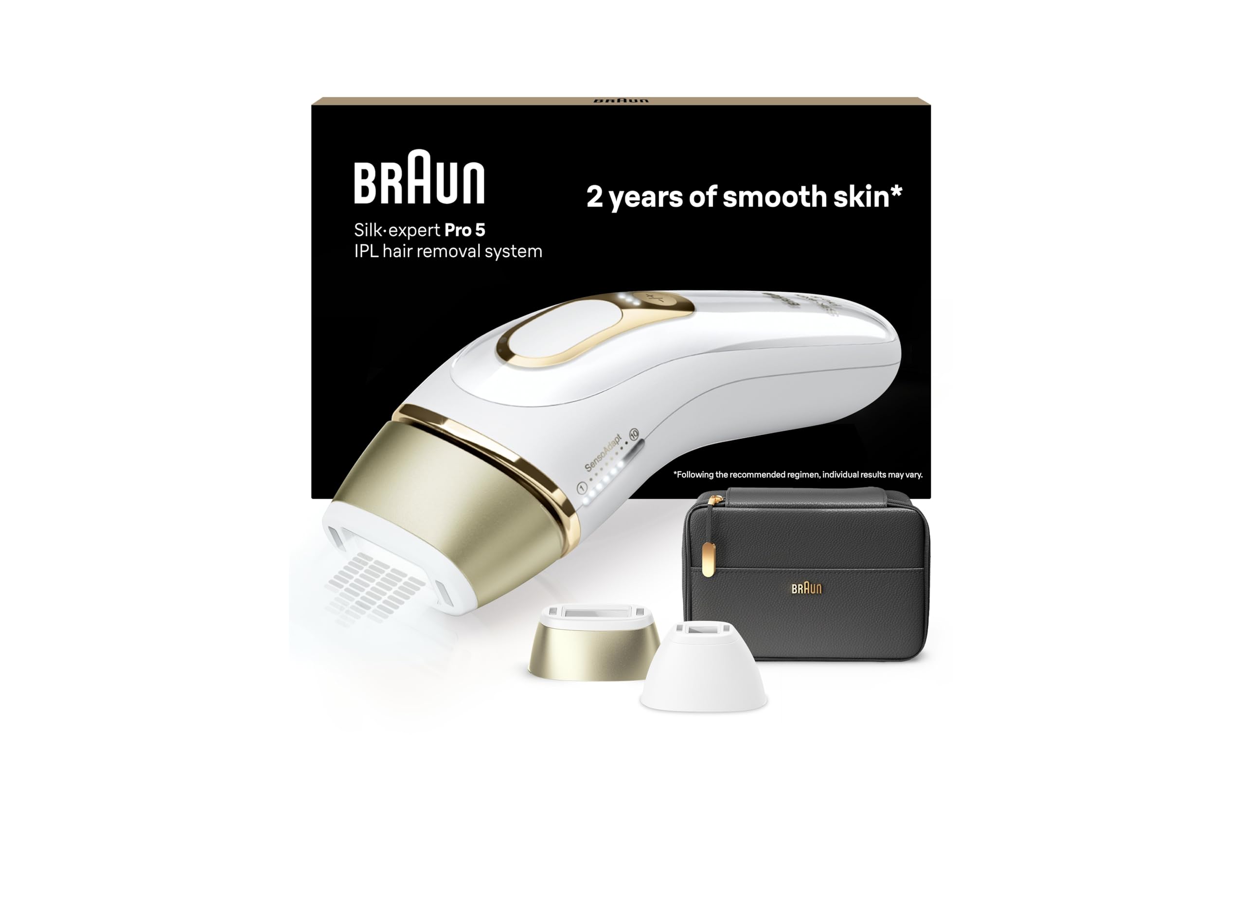 Braun Luz Pulsada Silk-expert Pro 5 PL5140 IPL, Eliminación Del Vello En Casa, Alternativa Para Depilación Láser, Con Funda, 2 Cabezales, Regalo Para Mujer, Blanca/Dorada