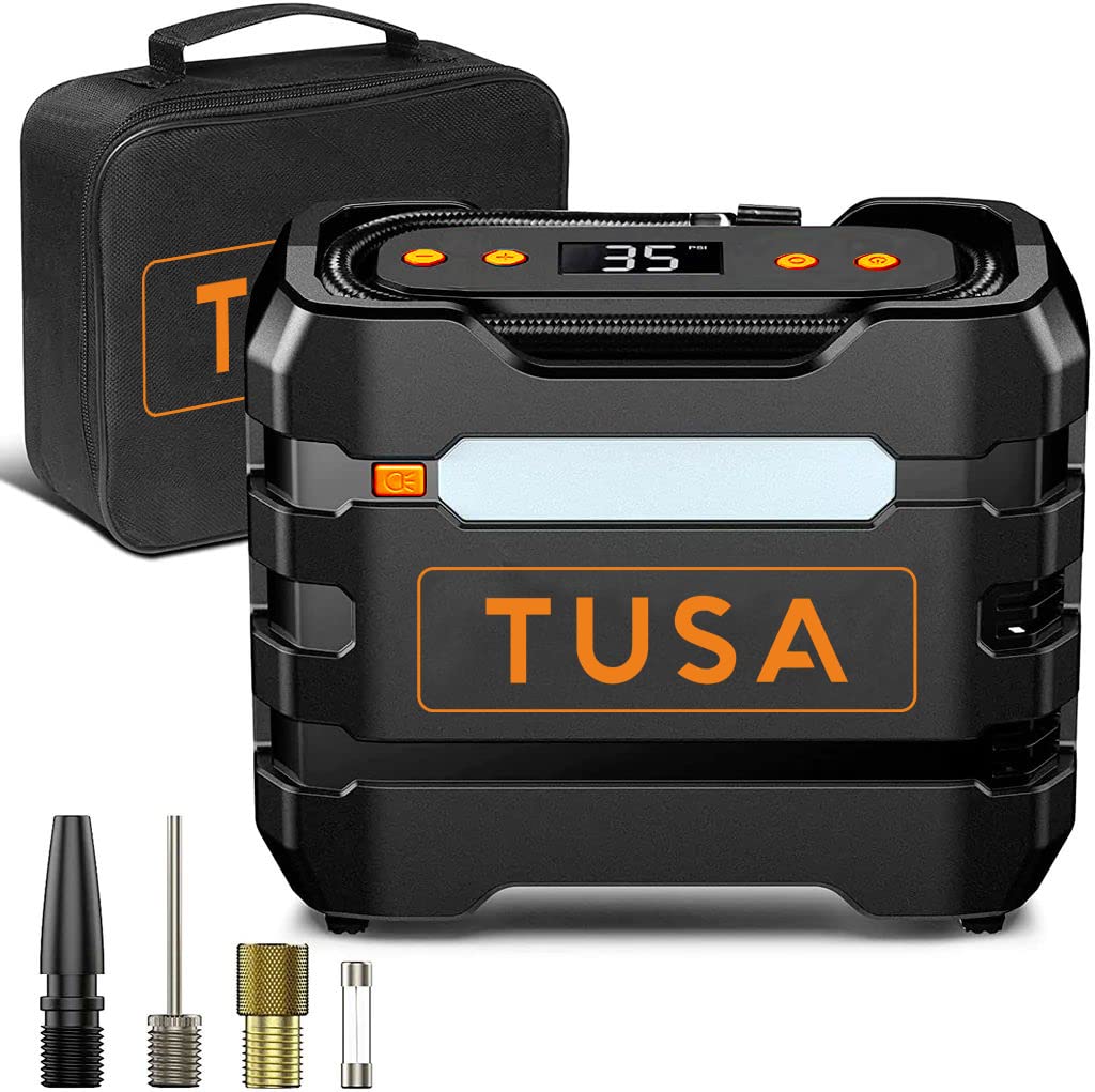 Product image of TUSA High Power 12V DC Tyre Inflator for Car & Bike - Car Accessories, Tire Inflator Continuously Works 30 Minutes, Auto Air Pump with Digital Pressure Gauge, LED Light, Air Compressor