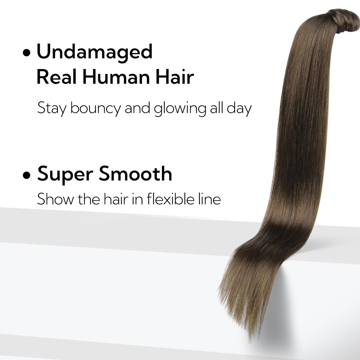 HOTBANANA Ponytail Extension, 20 Inch 90g Chocolate Brown Ponytail Extension Human Hair Clip in Wrap Around Ponytail Hair Piece Long Straight Remy Human Hair Extension