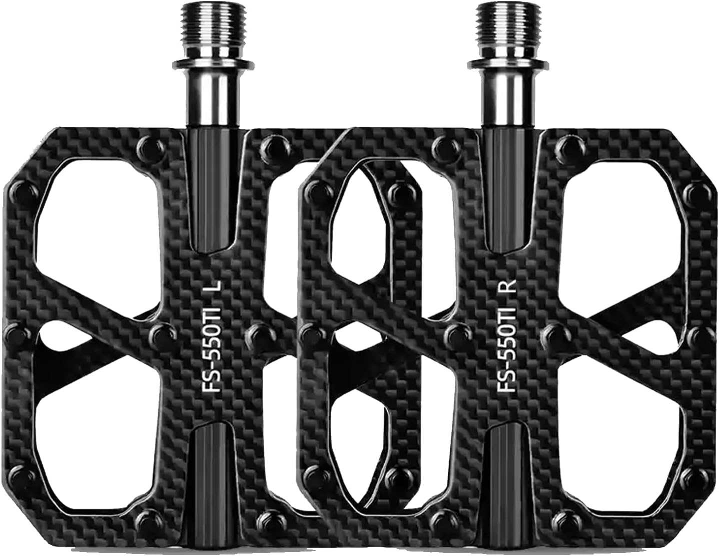 Carbon Fiber Pedals with Titanium Core - Lightweight T800 Carbon Fiber, Anti-Slip Aluminum Pins, 12-Pin Design, Durable & Strong for Road & Mountain Bikes