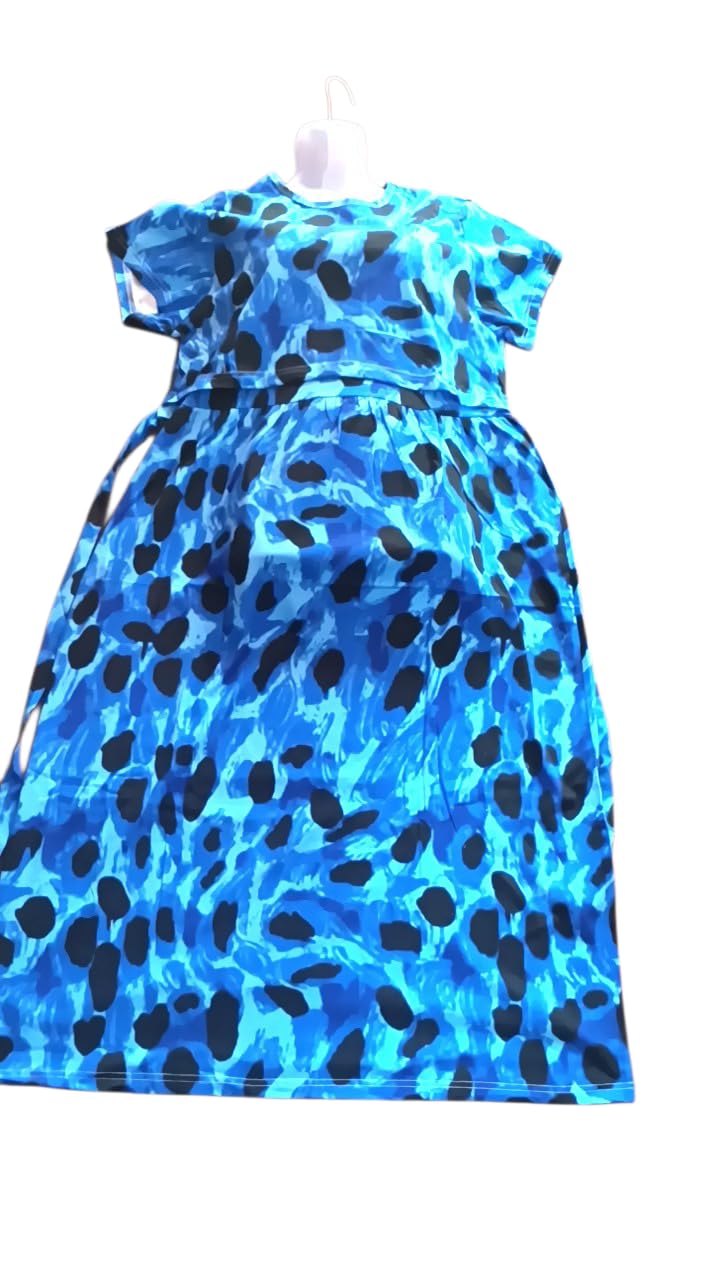 Pretty Maternity Dress with Side Pocket, Blue and Black Abstract Print, Short Sleeve Midi Dress-image-38
